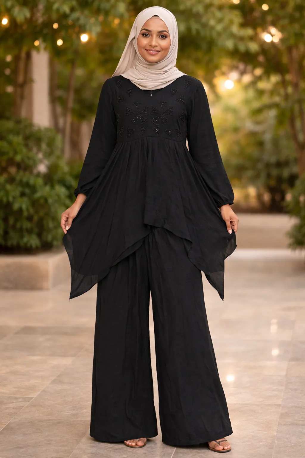 Black beads worked elegant co-ord set