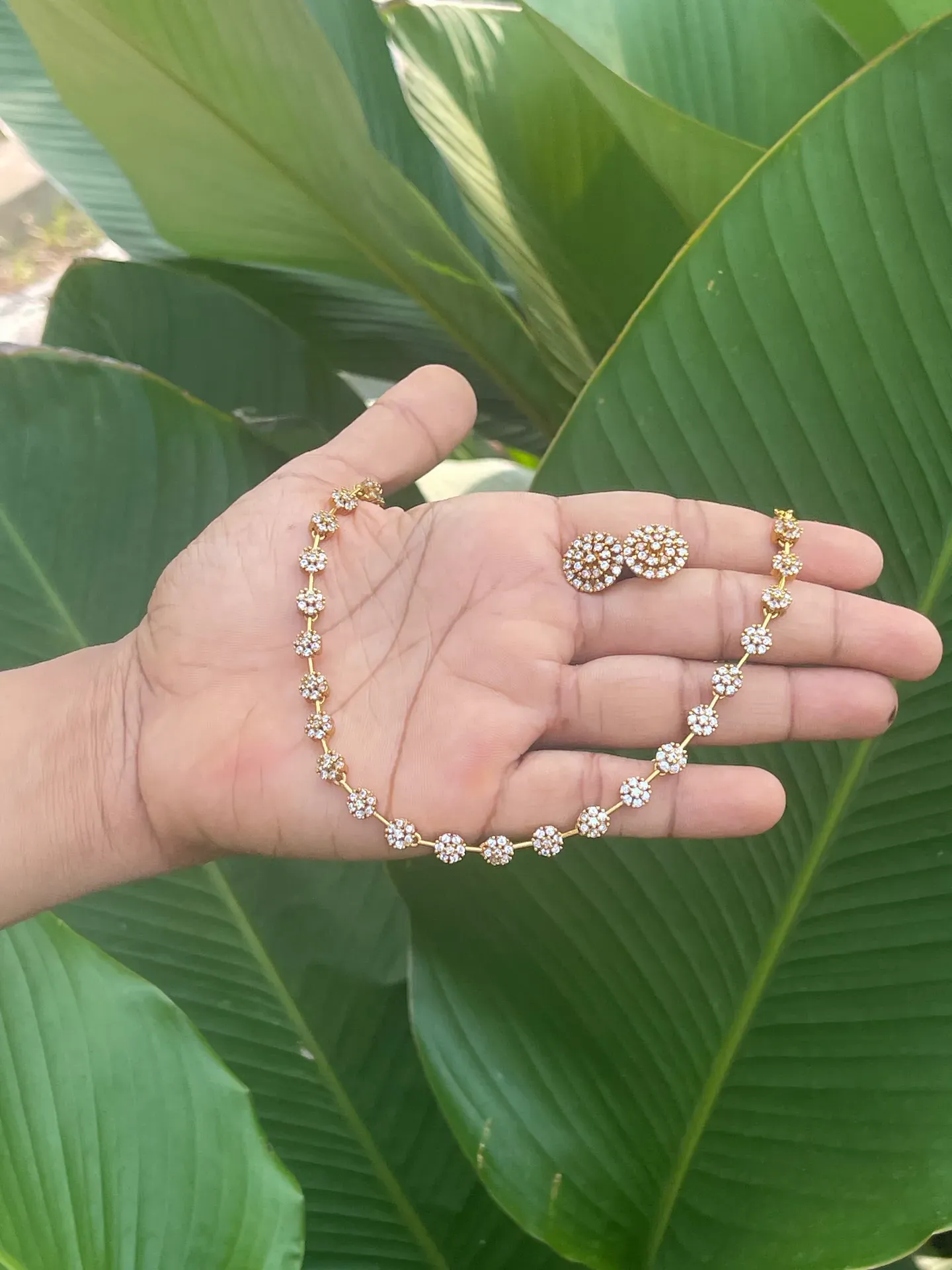 Flora Sparkle AD Stone Necklace and Earring