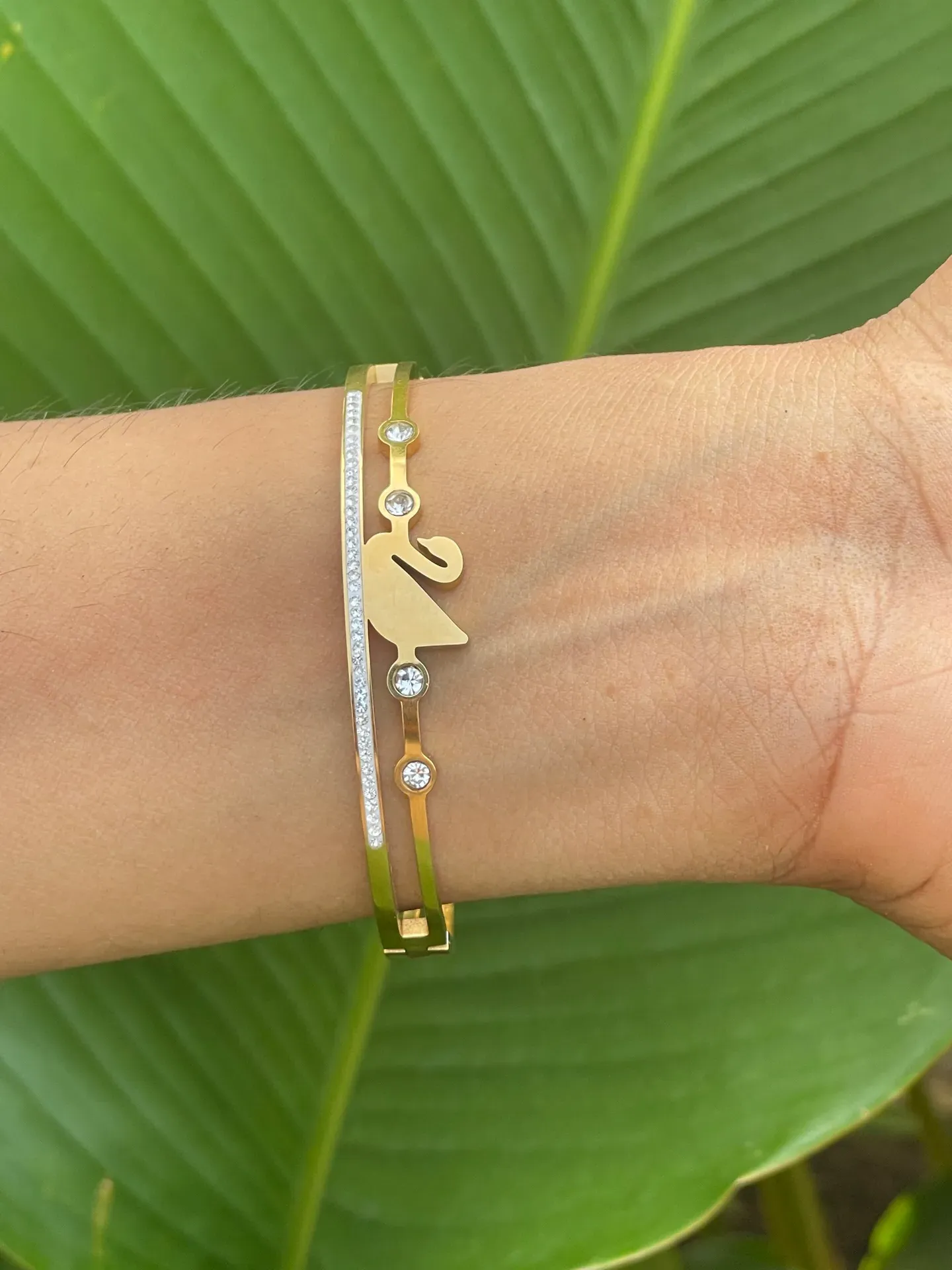 Golden swan engraced anti tarnish bangle