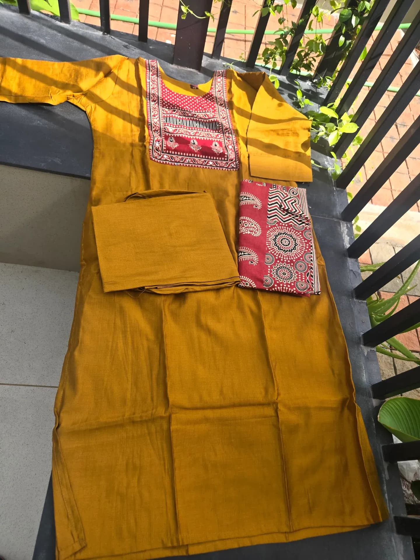 Ajrakh print salwar mustard yellow