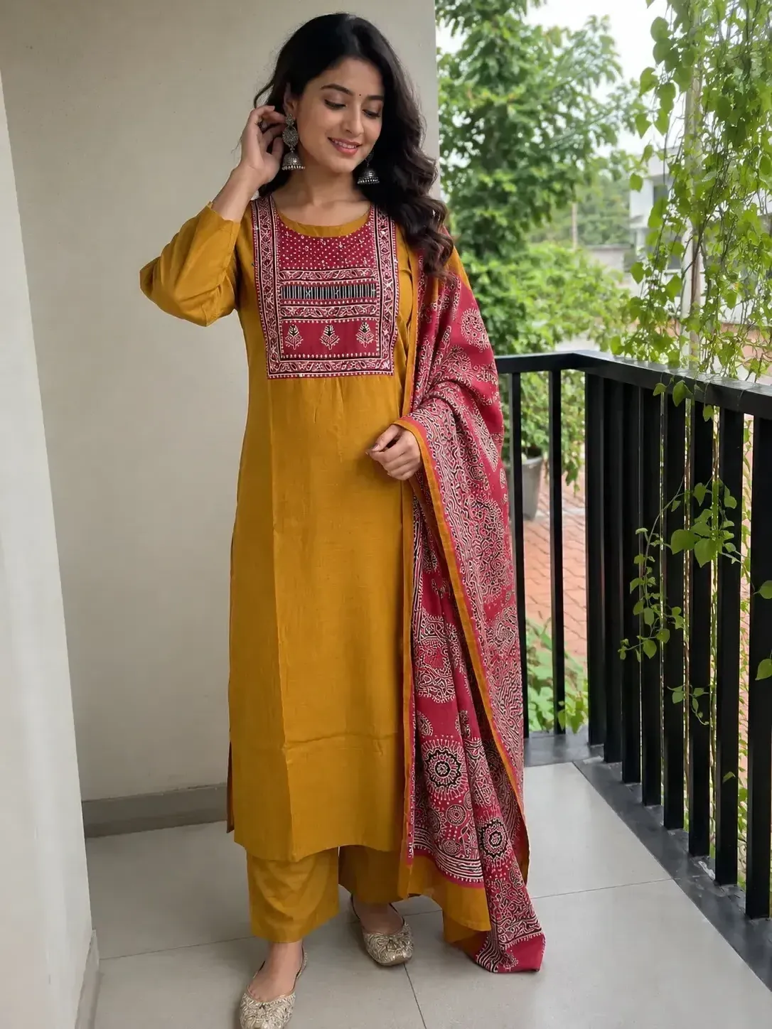 Ajrakh print salwar mustard yellow